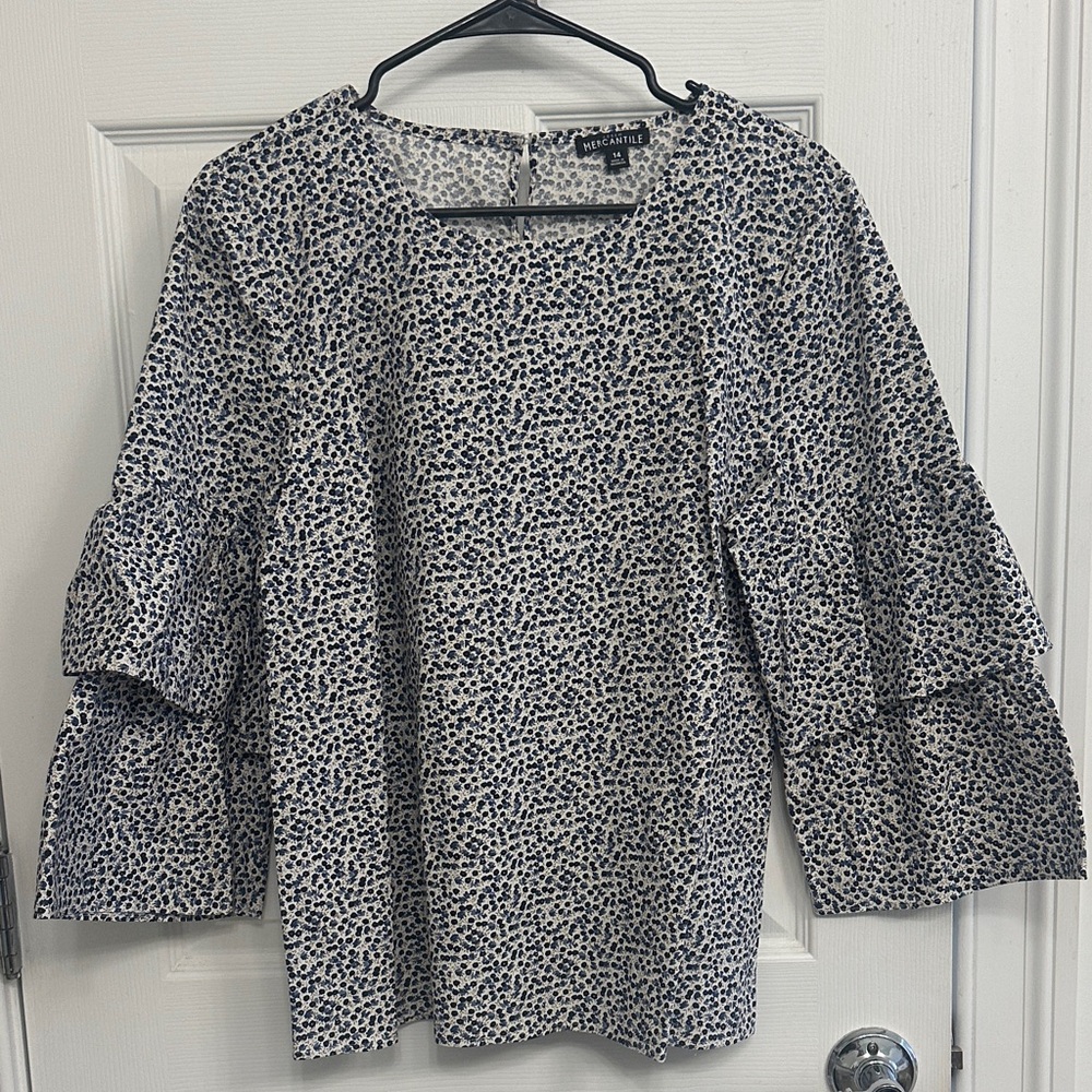 J. Crew Factory Blue and White Patterned Blouse
